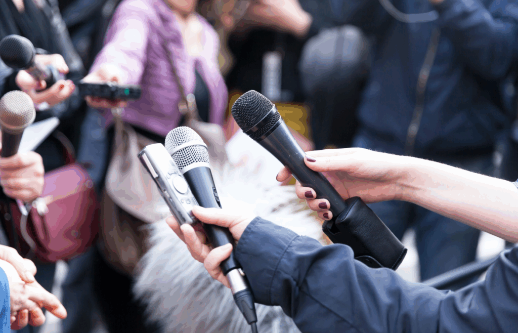 A press conference scene